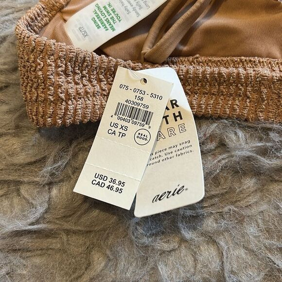 NWT aerie scoop tan ribbed shimmer swimsuit‎ top size xs - Picture 4 of 6